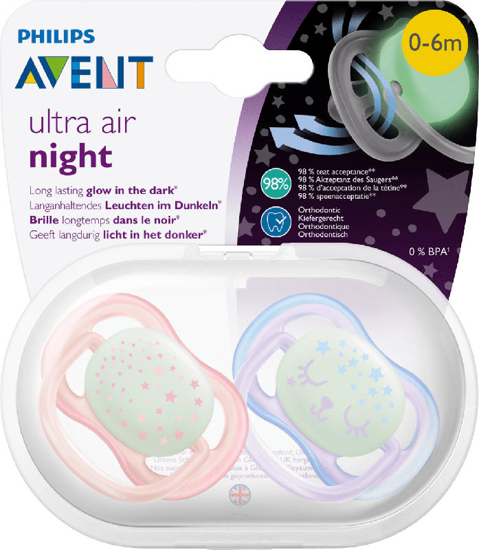 Philips AVENT Schnuller ultra air night Silikon, 0-6 Monate