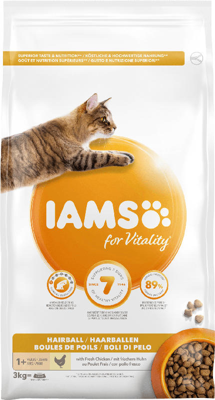 IAMS Trockenfutter für Katzen, Adult, Vital Haarballen Huhn