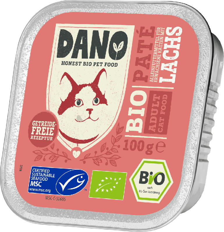 DANO Nassfutter für Katzen, Bio Pastete mit Lachs