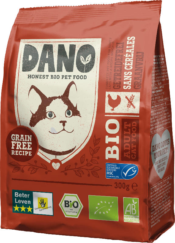 DANO Trockenfutter für Katzen, Bio, mit Huhn, getreidefrei