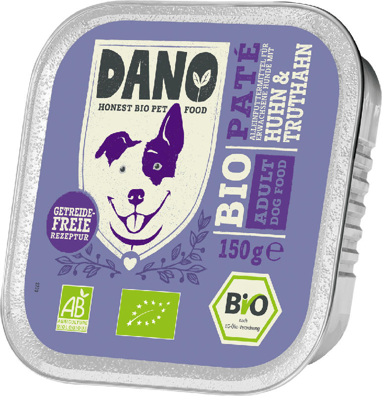 DANO Nassfutter für Hunde, Bio Pastete mit Huhn & Truthahn