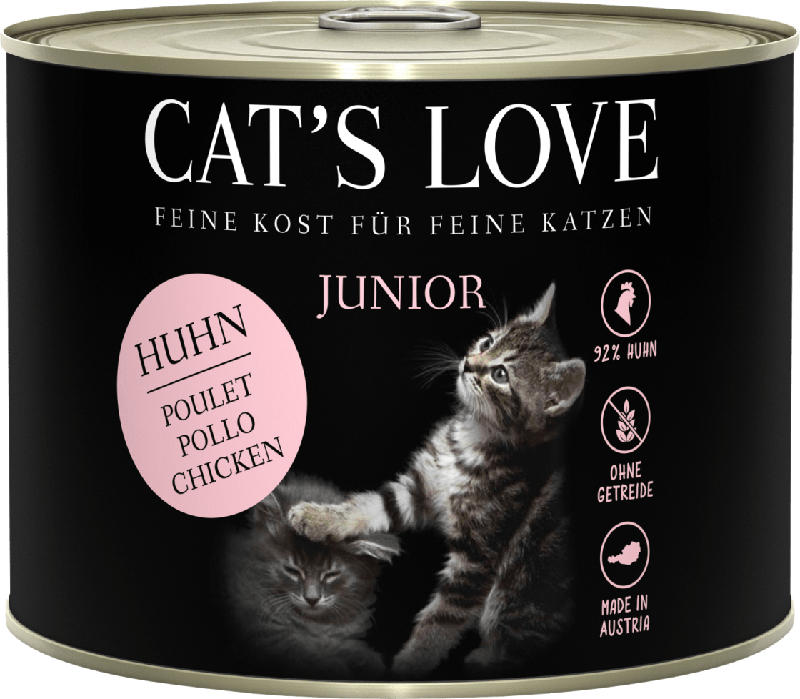 CAT'S LOVE Nassfutter für Katzen, Junior, Huhn mit Algenkalk & Distelöl