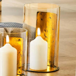 Kerzenhalter mit Platte in Gold-Optik, ca. 17x17x28cm