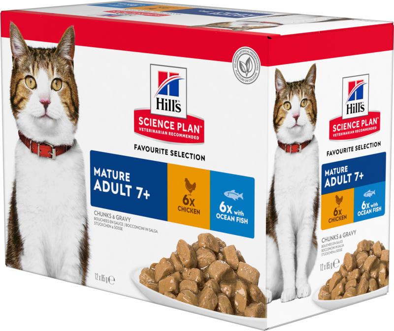 Hill's Katze Science Plan Mature Adult 7+ Nassfutter Multipack Huhn & Meeresfisch 12x85g