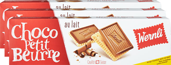 Biscotti Choco Petit Beurre Latte Wernli, 3 x 125 g