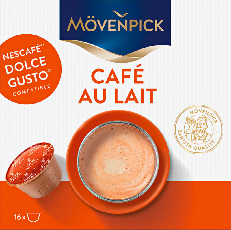 Capsules de café Café au lait Mövenpick, compatibles avec les machines Nescafé® Dolce Gusto®, 16 capsules