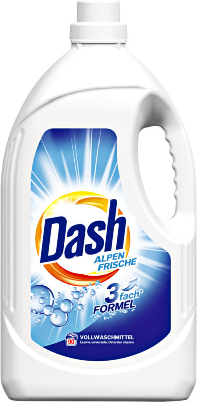 Lessive liquide Fraîcheur alpine Dash, 90 lessives, 4,95 litres