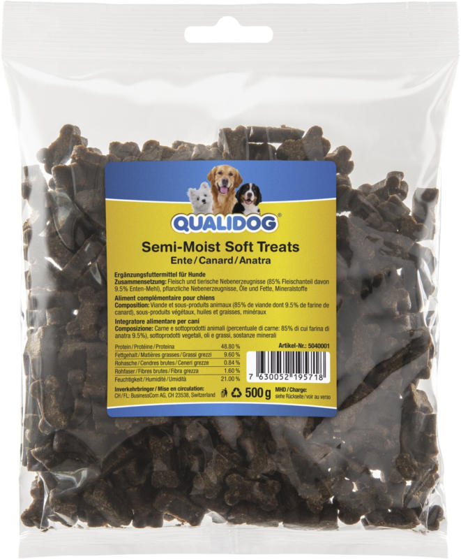 QUALIDOG Snacks pour chien Semi-Moist sans gluten Canard 500g
