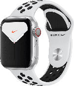 MediaMarkt APPLE  Watch Nike Series 5 (GPS + Cellular) 40mm Smartwatch Aluminium, Fluorelastomer, 130 - 200 mm, Armband: Pure  Platinum Schwarz, Gehäuse: Silber