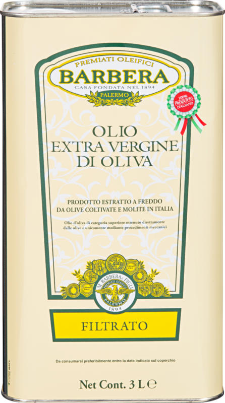 Olio di oliva Extra Vergine Barbera, filtrato, 3 litri