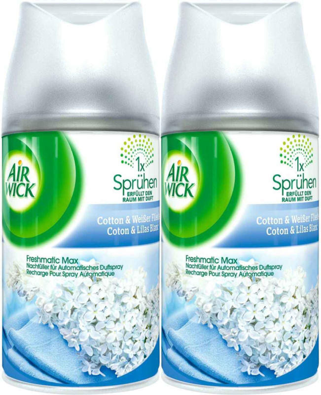 Air Wick Pure Recharge Freshmatic Max Spray Automatique Coton & Lilas Blanc 2 x 250 ml -