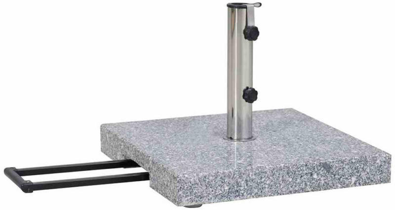 Granit-Schirmständer 45 kg, 50x50x9 cm, hellgrau, für Schirmstock-Ø 25-48 mm, inkl. Rollen
