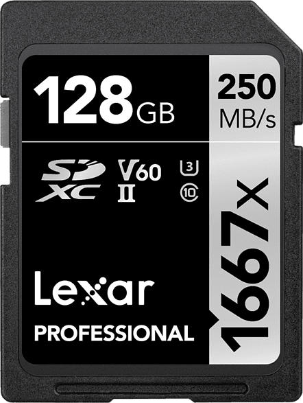 LEXAR Professional 1667x UHS-II V60 U3, SDXC Speicherkarte, 128 GB, 250 MB/s