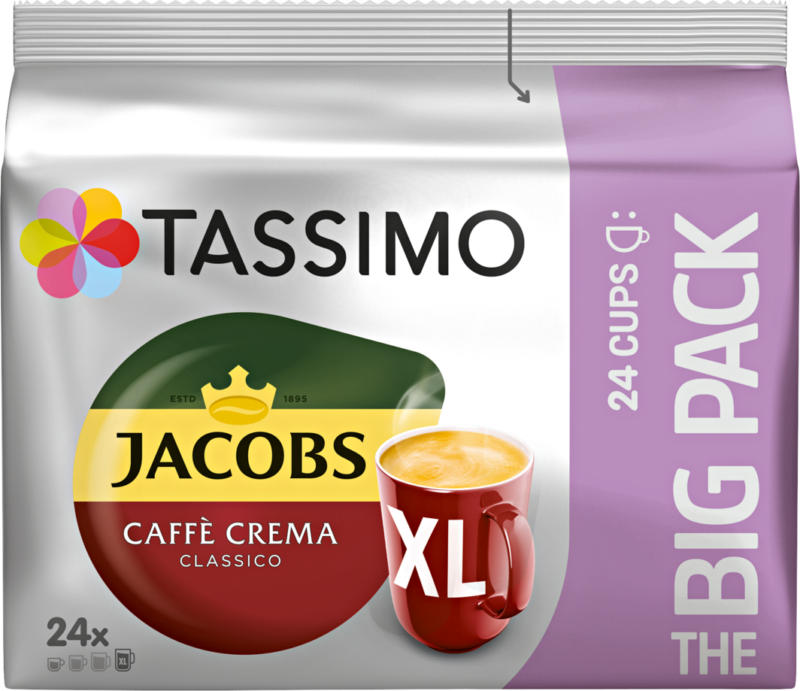 Capsules de café Jacobs Caffè Crema Classico XL Tassimo, 24 capsules