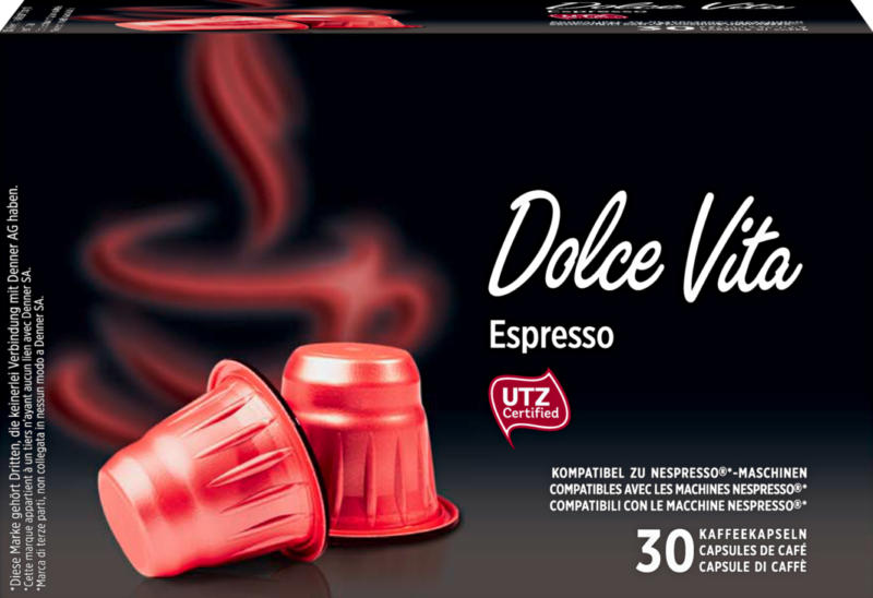 Capsules de café Dolce Vita Denner, Espresso, compatibles avec les machines Nespresso®, 30 capsules