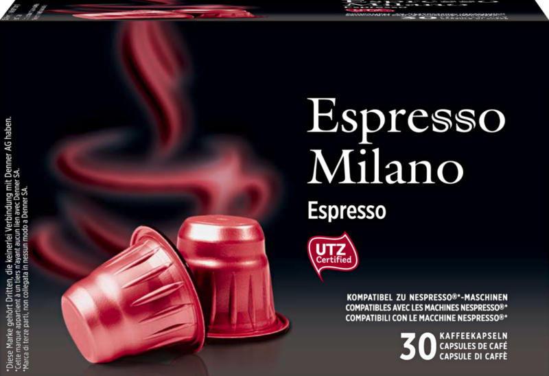 Denner Kaffeekapseln Espresso Milano, Espresso, kompatibel zu Nespresso®-Maschinen, 30 Kapseln