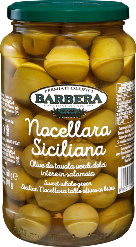 Olive verdi Nocellara Siciliana Barbera , 340 g