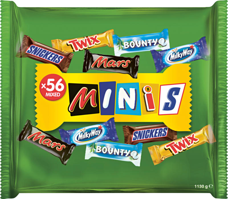 Mixed Minis Schokoladenriegel, assortiert: Bounty, Mars, Milky Way, Snickers, Twix, 1130 g