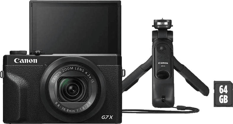 CANON PowerShot G7 X Mark III Vlogging Kit Digitalkamera Schwarz, 20.1 Megapixel Megapixel, 4,2fach opt. Zoom, Touchscreen-LCD (TFT), WLAN