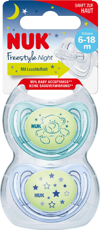 Nuk Schnuller Freestyle Night Silikon, Gr. 2, 6-18 Monate