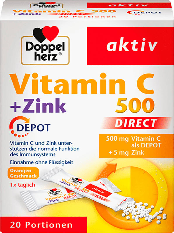 Doppelherz Vitamin C 500 mg + Zink direct Depot Direktgranulat 20 St.