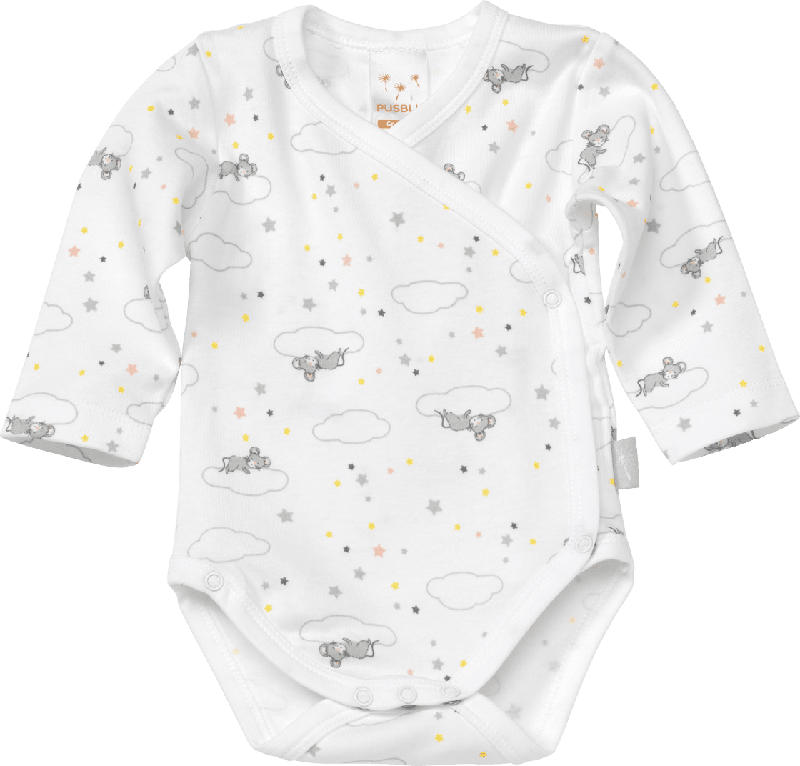 PUSBLU Baby Wickelbody, Gr. 50/56, in Bio-Baumwolle, weiß, grau
