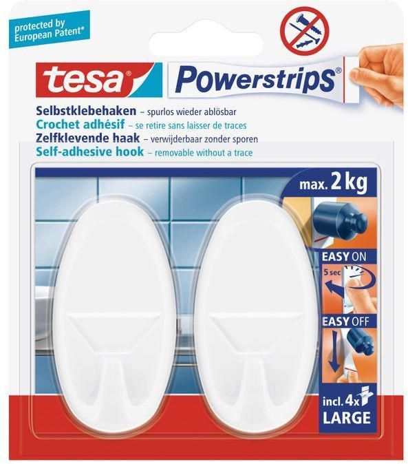 TESA Powerstrips selbstklebende Haken ”Large” 2 Stück weiß