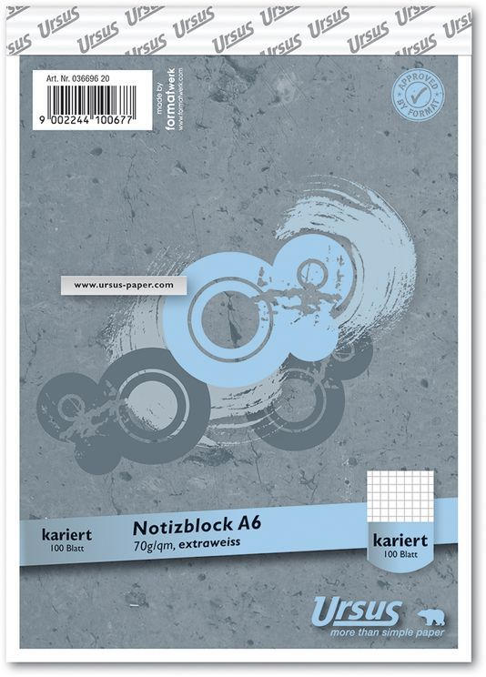 URSUS BASIC Notizblock A6 100 Blatt kariert