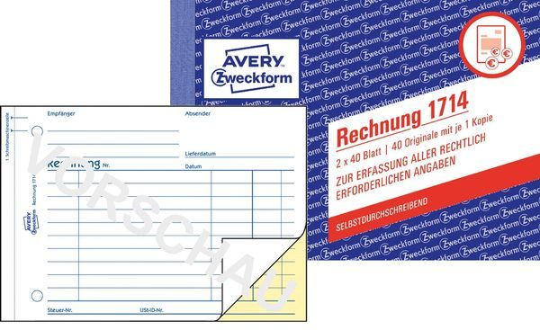 AVERY Zweckform Rechnungsbuch 2x 40 Bl. ”1714” DIN A6 quer weiß