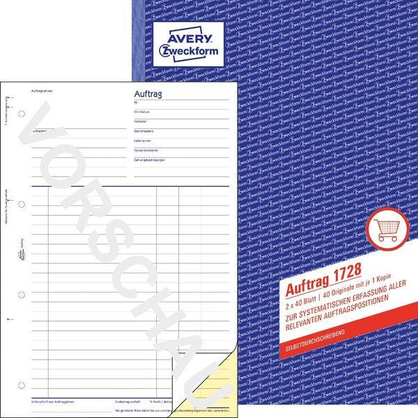 AVERY ZWECKFORM Auftragsbuch ”1728” DIN A4 2 x 40 Blatt weiß