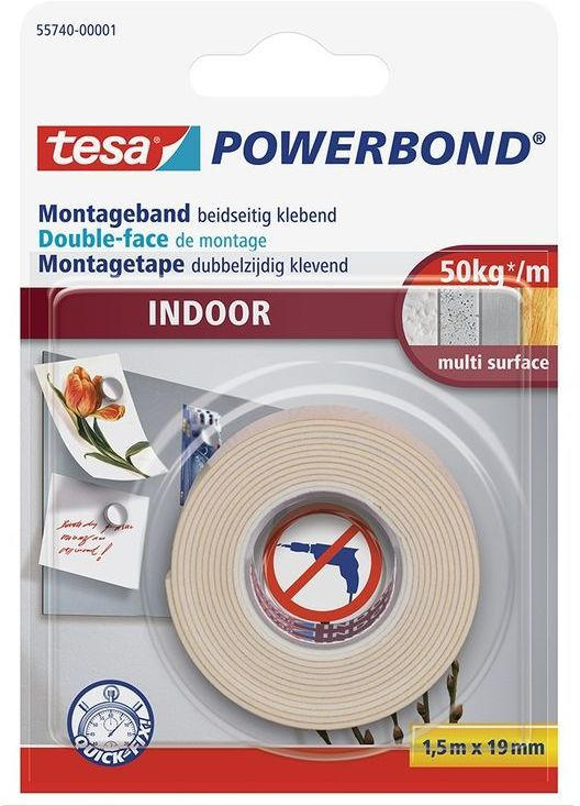 TESA doppelseitiges Montageband für den Innenbereich 1,5 m x 19 mm weiß