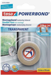 TESA doppelseitiges Montageband für transparente Oberflächen 1,5 m x 19 mm