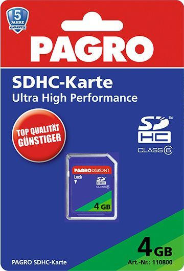 PAGRO SDHC Speicherkarte 4 GB