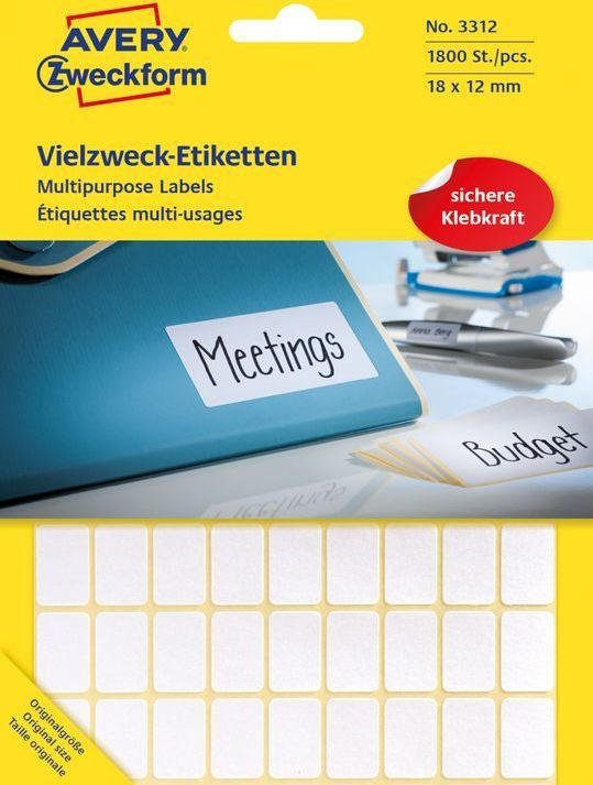 AVERY ZWECKFORM Mini- Etiketten ”3312” 1,8 x 1,2 cm 25 Blatt weiß