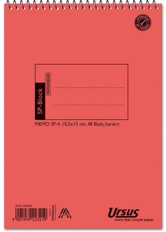 URSUS BASIC Spiralblock 10,5 x 15 cm ”SP4” 48 Blatt kariert