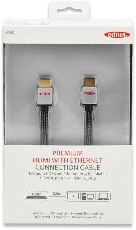 EDNET HDMI-Kabel für 4K und 3D vergoldet ”A ST/ST” 3 m