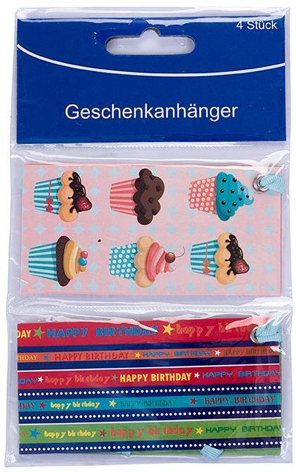 Geschenksangänger 4er Pack ”Happy Birthday und Cupcakes”