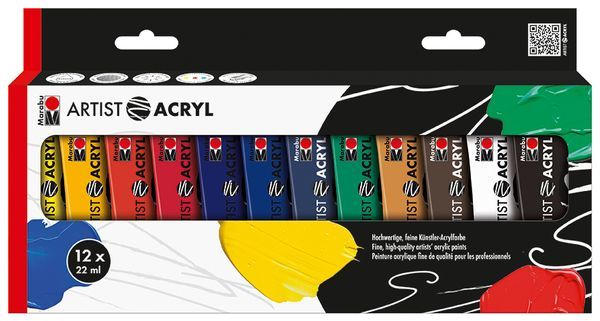 MARABU Acryfarben ”Artist” Set 12 x 22 ml mehrere Farben