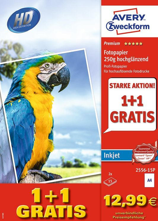 AVERY Zweckform Fotopapier 30 Bl. ”Premium Inkjet” A4 weiß