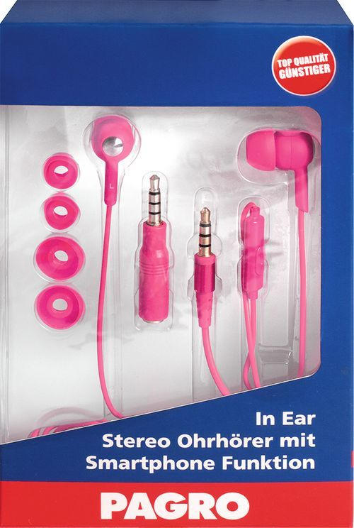 PAGRO In Ear Stereo-Ohrhörer mit Handy-Funktion pink