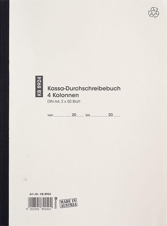 OMEGA DRUCK Kassabuch ”KB 8924” A4 2 x 50 Blatt 4-reihig