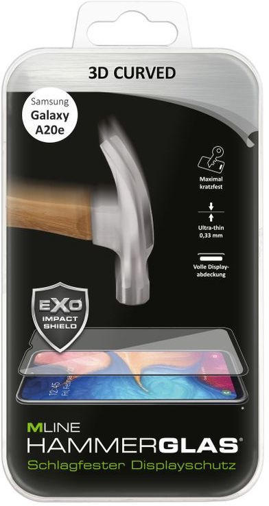 MLINE Hammerglas ”3D Curved” für Samsung Galaxy A20e transparent