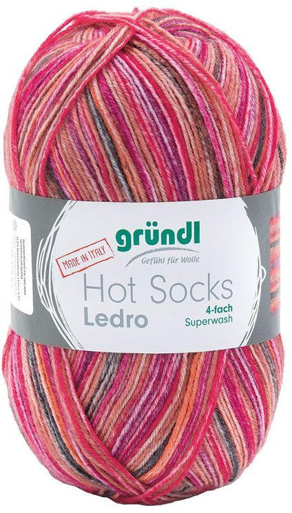 GRÜNDL Wolle ”Hot Socks Ledro” 100g orange/rot/grün