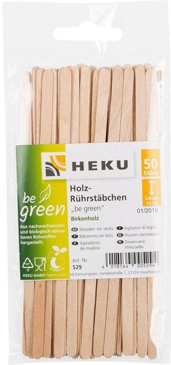 Holzrührstäbchen ”Be green” 14 cm 50 Stück braun