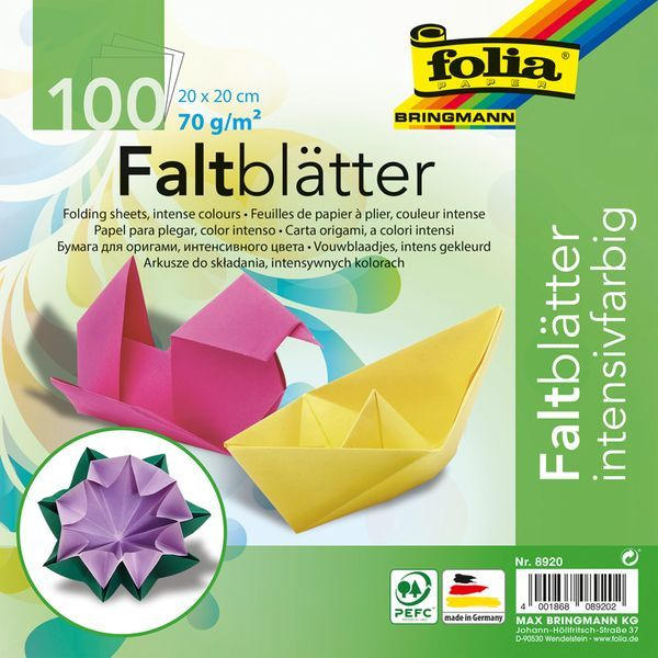 FOLIA Faltblätter 20 x 20 cm 100 Blatt mehrere Farben