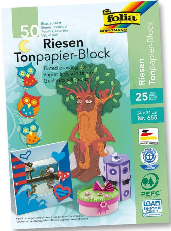 FOLIA Riesen-Tonpapierblock 50 Blatt 24 x 34 cm mehrere Farben