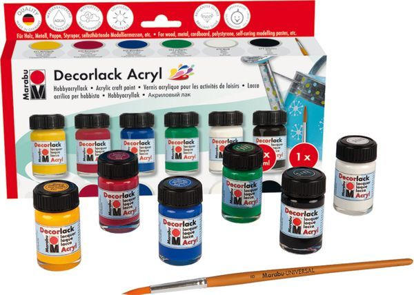 MARABU Acrylfarben ”Decorlack” Starter-Set 6 x 15 ml mehrere Farben