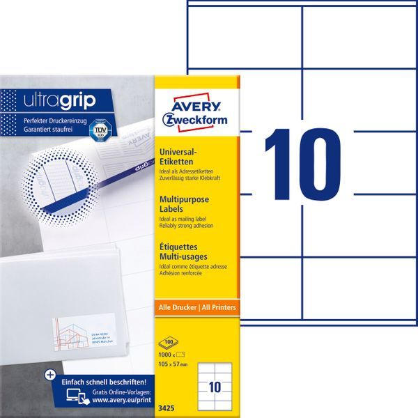 AVERY Zweckform Univ. Etiketten 100 Bl. ”3425” 10,5 x 5,7 cm weiss