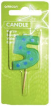 PAGRO DISKONT Zahlenkerze ”5” mit Holzstiel, grün