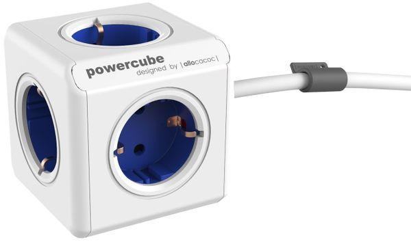 Steckdosenwürfel ”PowerCube” mit 5 Steckplätzen weiß/blau